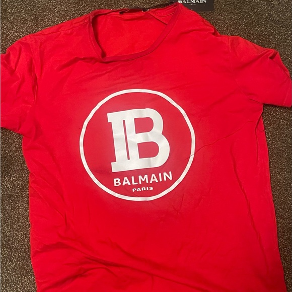 Balmain Vibrant Red Tee with Logo - Picture 1 of 3